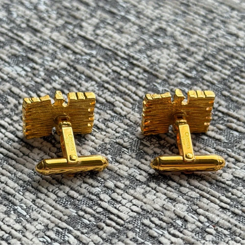 VINTAGE Christian DIOR Rectangle Gold Tone Cufflinks Textured Nugget Brutalist